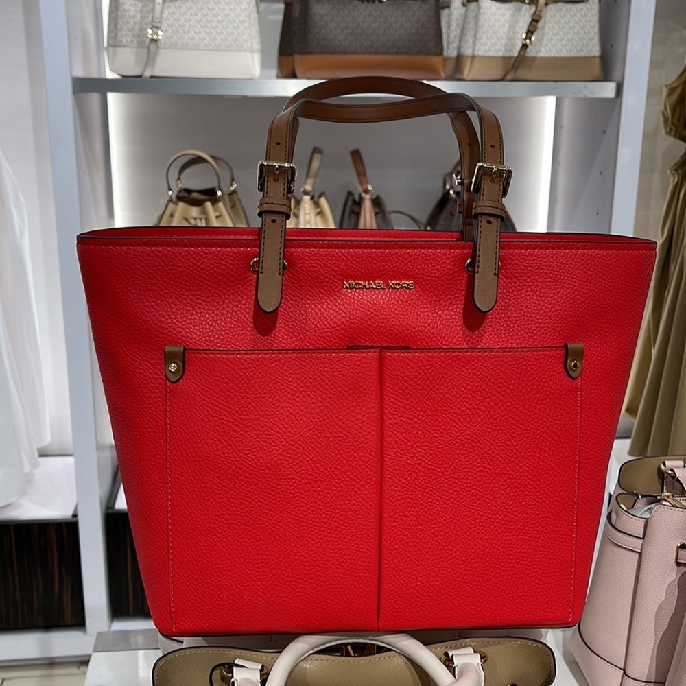 MICHAEL KORS JET SET TRAVEL MEDIUM DOUBLE POCKET TOTE NON-LEATHER VEGAN 
NWT - Picture 16 of 16
